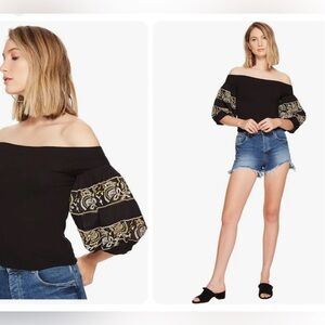 Free people off the shoulder shirt w embroidered ballon sleeves